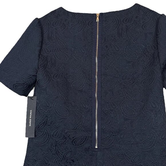 New Cynthia Steffe Textured Paisley Cocktail Mini Dress Dark Navy Blue Size 2 - Picture 5 of 10